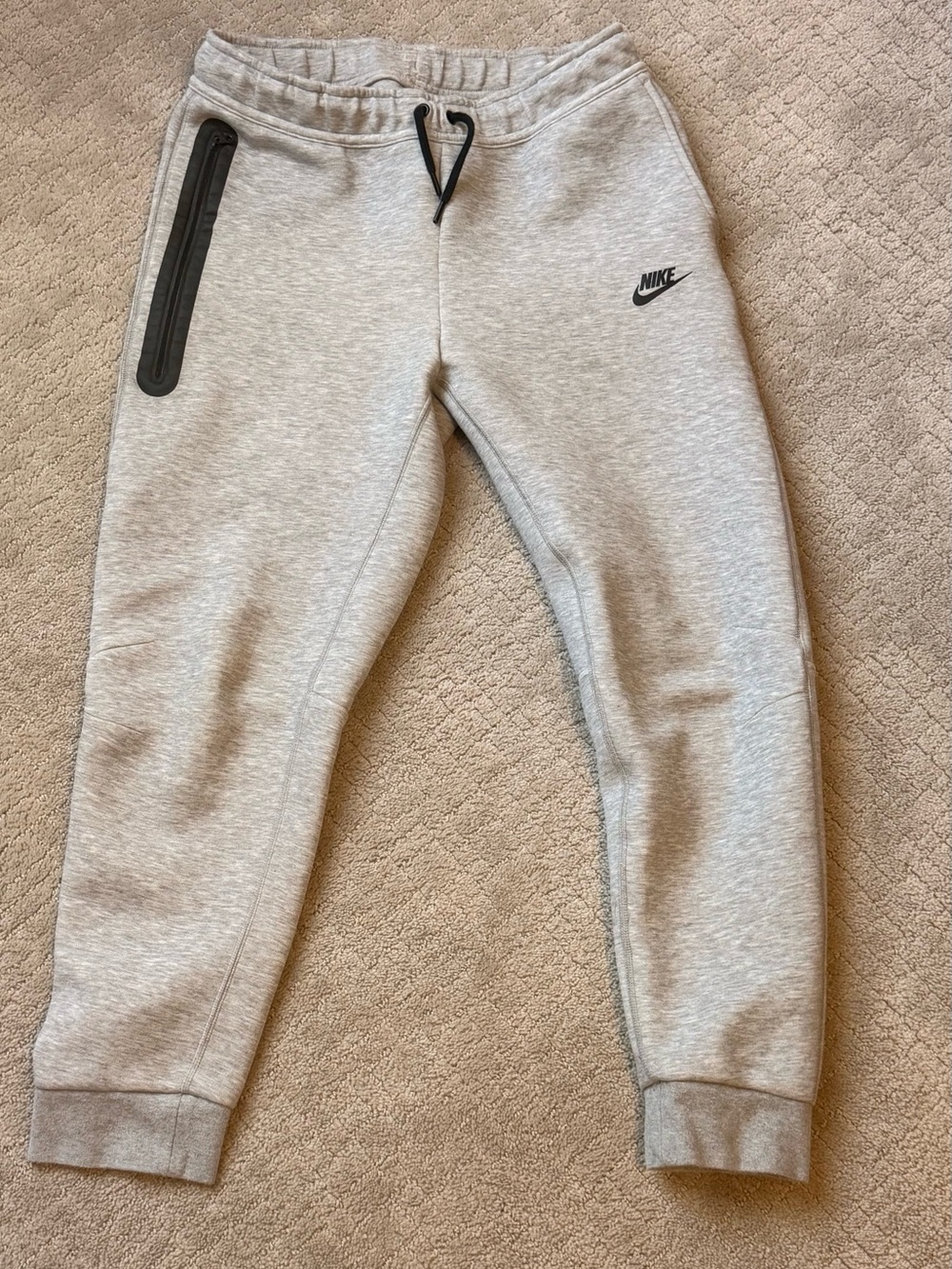 Nike Light Gray Kids Fleece Joggers with Black Zip Pocket